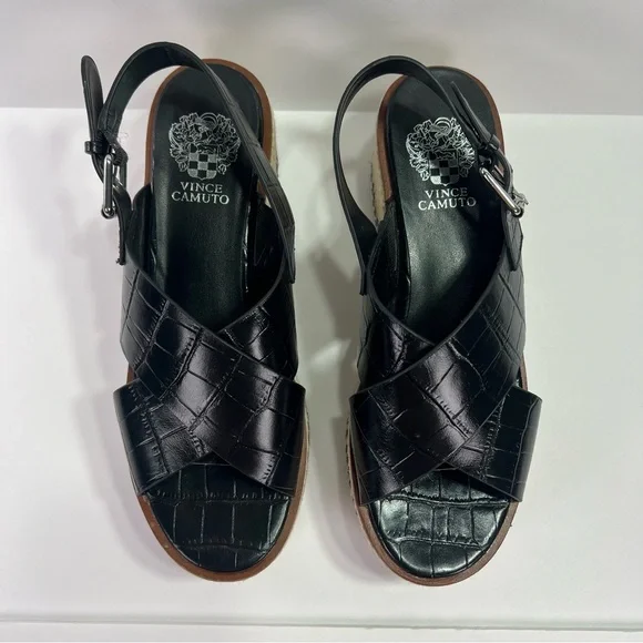 Vince Camuto Marietten Embossed Espadrille Platform Sandals - black croc, 8.5 - Picture 3 of 12